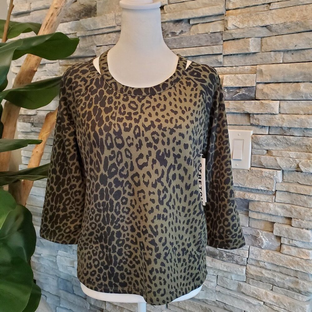 Sportelle Deep Moss Green & Black Animal Print Top